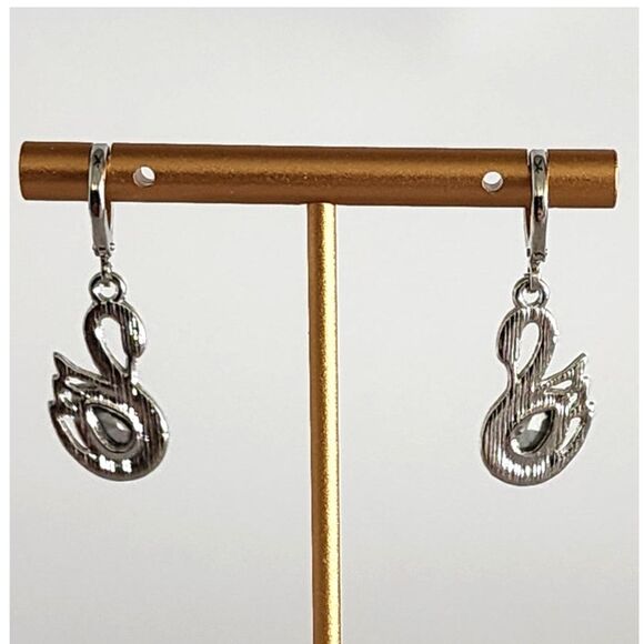 Swan Drop Earrings Rhinestone and Faux Diamond Dainty Pretty - Picture 4 of 4